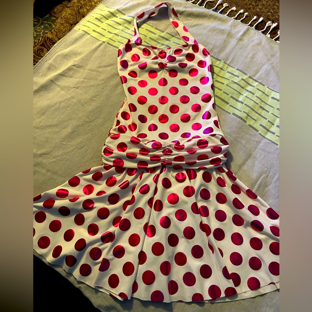 Leo’s Dancewear girls hot pink polka dot spandex dress